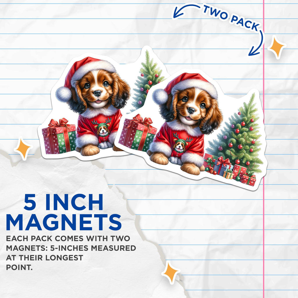 (2 Pack) Cavalier King Charles Spaniel Magnets - Christmas Puppy Decor - Festive Dog Lover Item - 5 Inches On Longest Side - Thick Durable Magnet - Made in USA - MAG24845