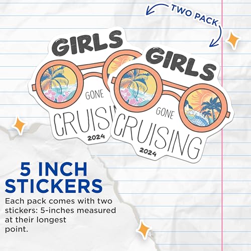 (2 Pack) Girls Gone Cruising Stickers - Beach Theme - Travel Stickers - 5" On Longest Side - Sticks to Smooth Flat Surfaces - Made in USA - BMCS6457