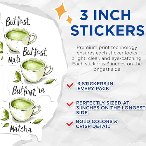 (3 Pack) Matcha Decals - Tea Lover Stickers - Laptop Decals - 3 Inches On Longest Side - Easy Peel & Apply - Made in USA - 3MCS2307