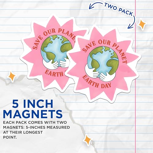 (2 Pack) Save Our Planet Earth Day Magnets Magnets - Eco Friendly Refrigerator Magnet - Earth Day Awareness - 5" On Longest Side - Made in USA - Sticks to Refrigerators & Metal Surfaces - MAG8444