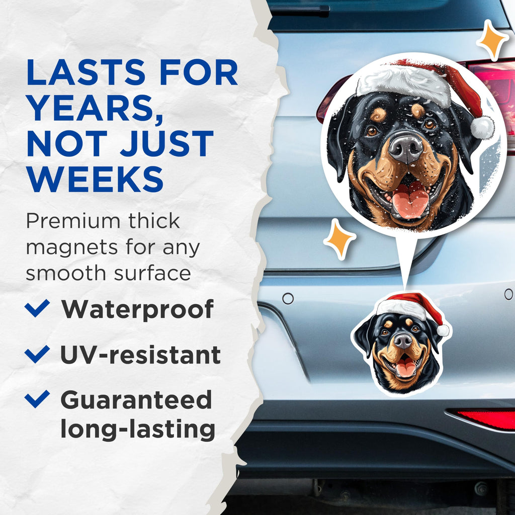 (2 Pack) Christmas Rottweiler Magnets - Santa Dog Holiday Decor - Festive Pet Refrigerator Magnets - 5 Inches On Longest Side - Thick Durable Magnet - Made in USA - MAG23371