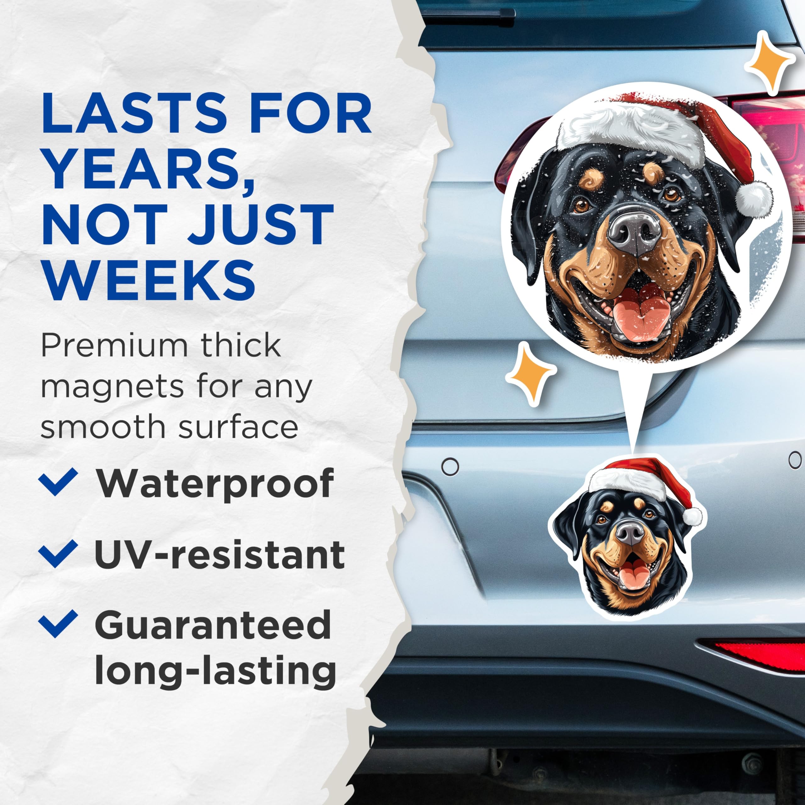 (2 Pack) Christmas Rottweiler Magnets - Santa Dog Holiday Decor - Festive Pet Refrigerator Magnets - 5 Inches On Longest Side - Thick Durable Magnet - Made in USA - MAG23371
