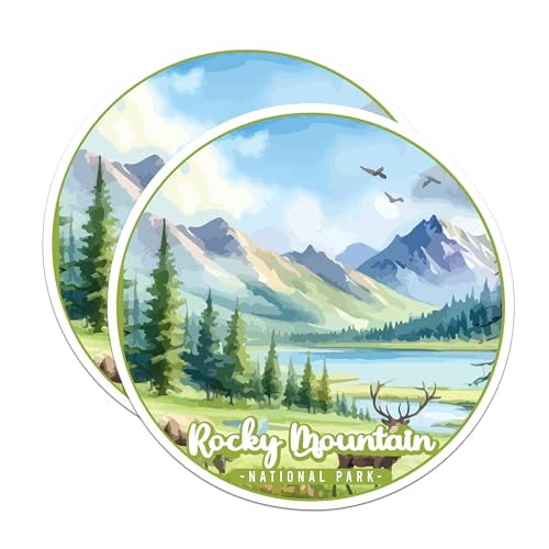(2 Pack) Rocky Mountains National Park Bumper Magnet - US National Park - Choose from 63 Parks - 5" On Longest Side - Decal for Car Bumper, Laptop, Water Bottle, Wall, and Window - MAG1598