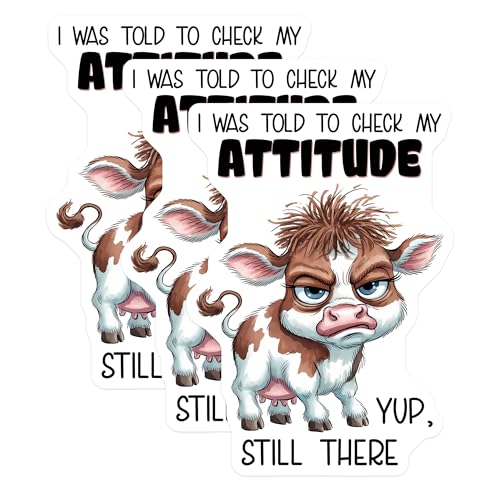 (3 Pack) Attitude Cow Decals - Funny Animal Stickers - Sassy Laptop Decals - 3 Inches On Longest Side - Easy Peel & Apply - Made in USA - 3MCS8567