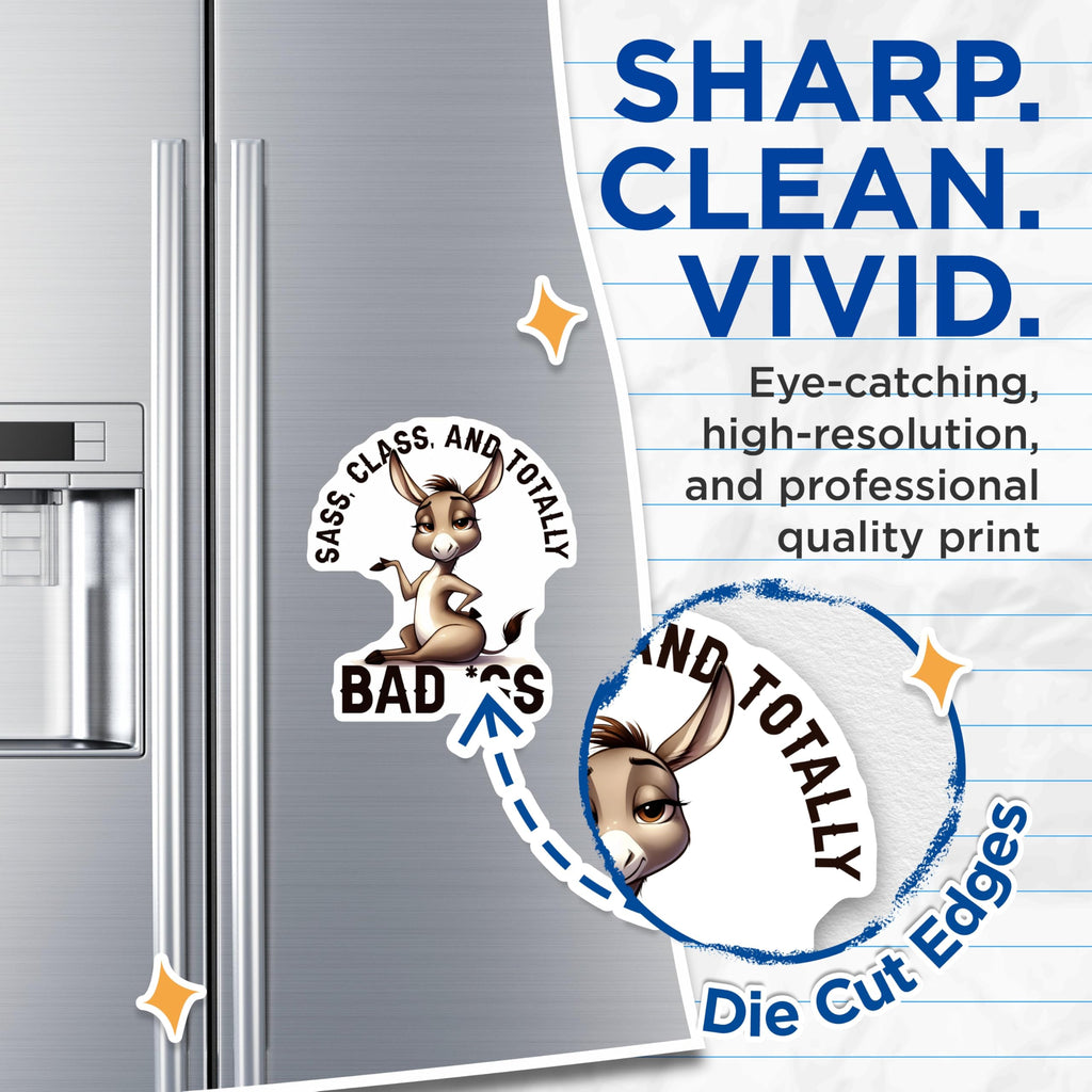(2 Pack) Donkey Magnets - Sassy Classy - Badass Home Decor Refrigerator Magnets - 5" On Longest Side - Premium Magnet - for Cars, Refrigerators, Toolboxes, Lockers - Made in USA - MAG17034