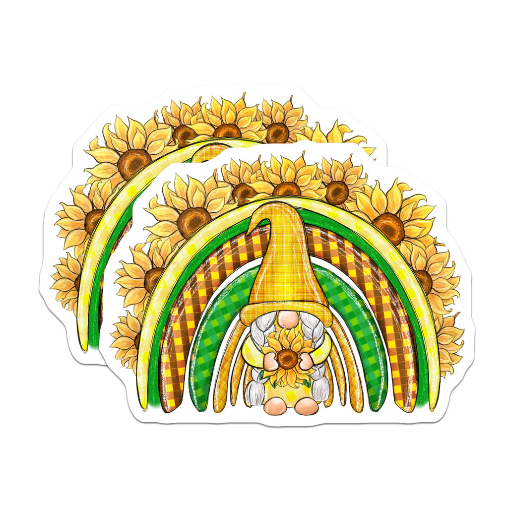 (2 Pack) Sunflower Rainbow Gnome Magnets - Cute Home Decor - Refrigerator Magnets - 5" On Longest Side - Premium Magnet - for Cars, Refrigerators, Toolboxes, Lockers - Made in USA - MAG15497