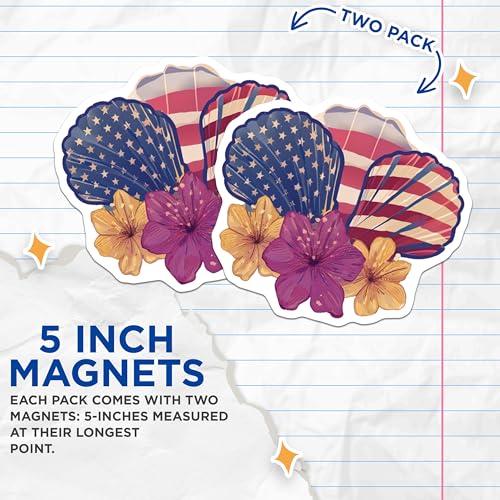 (2 Pack) Patriotic Seashell Magnets Magnets - American Flag Decor - 5" On Longest Side - Made in USA - Sticks to Refrigerators & Metal Surfaces - MAG8993