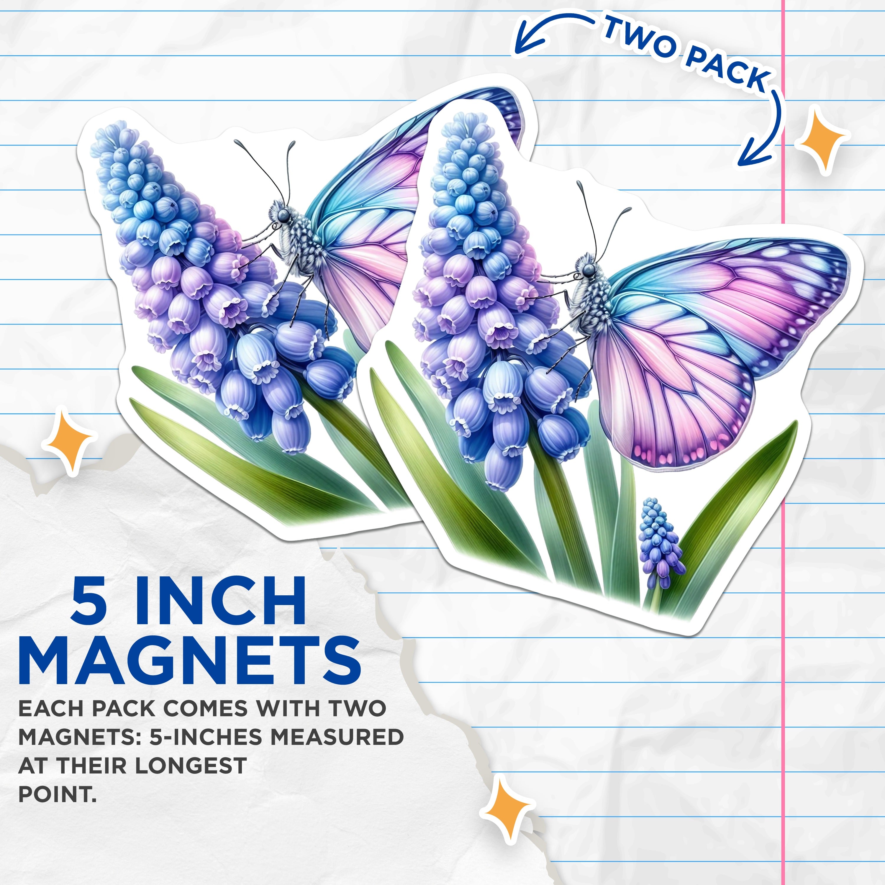 (2 Pack) Butterfly Flower Magnets - Spring Decor - Botanical Fridge Decor - Naturecore Aesthetic - Whimsical Art - Garden Lover Item - 5" - Durable Magnet - Made in USA - MAG37735