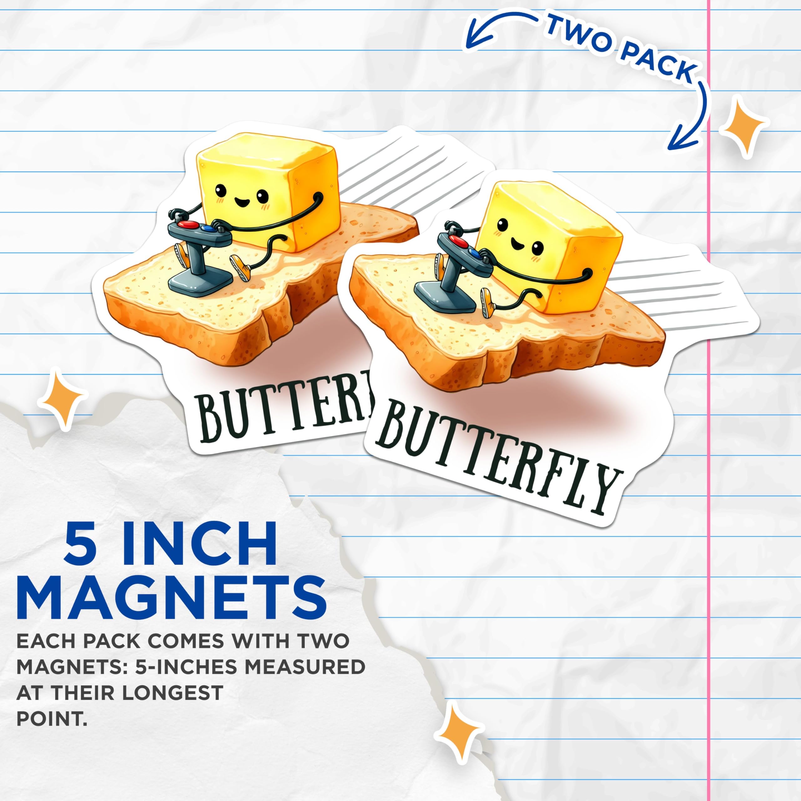 (2 Pack) Cute Butter Toast Magnets - Fun Kitchen Decor - 5" On Longest Side - for Cars, Fridges, Toolboxes - Made in USA - MAG7597