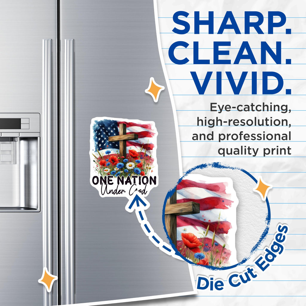 (2 Pack) Christian American Magnets - Patriotic Faith Decor - One Nation Under God Quote - 5 Inches On Longest Side - Thick Durable Magnet - Made in USA - MAG25164