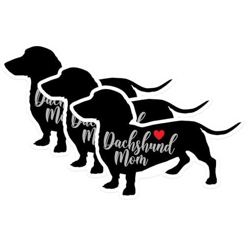 (3 Pack) Dachshund Mom Decals - Wiener Dog Lover - Dog Breed Decals - 3 Inches On Longest Side - Easy Peel & Apply - Made in USA - 3MCS1333