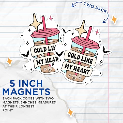 (2 Pack) Cold Like My Heart Magnets - Funny Skull Drink Magnets - Spooky Kitchen Decor'- 5" On Longest Side - for Fridges, Toolboxes, Cars - Made in USA - MAG2876