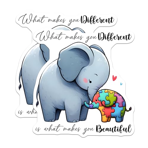 (2 Pack) Inspirational Elephant Stickers - Puzzle Pattern Baby Elephant Stickers - Cute Elephant Motivational Stickers - 5" On Longest Side - Sticks to Any Smooth Flat Surface - Made in USA - BMCS3212