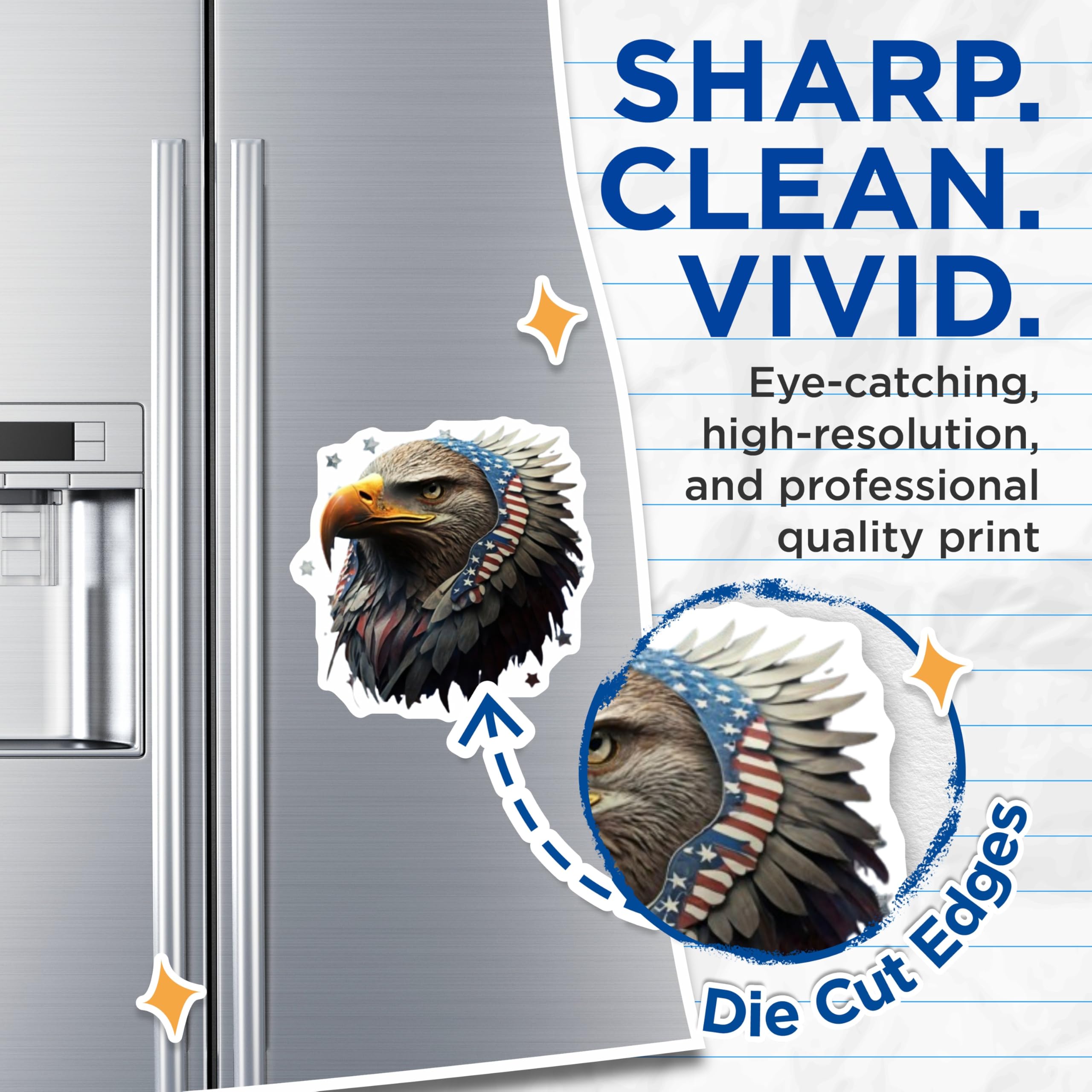 (2 Pack) American Bald Eagle Magnets - Patriotic USA Flag Bird Art - National Symbol Fridge Decoration - Independence Day - 5 Inches On Longest Side - Thick Durable Magnet - Made in USA - MAG22336