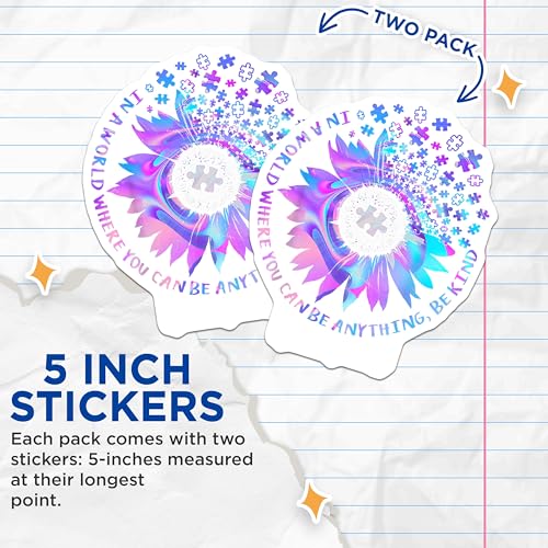 (2 Pack) Inspirational Quote Stickers - Motivational Holographic Stickers - Be Kind Sticker Set - 5" On Longest Side - Sticks to Any Smooth Flat Surface - Made in USA - BMCS3573