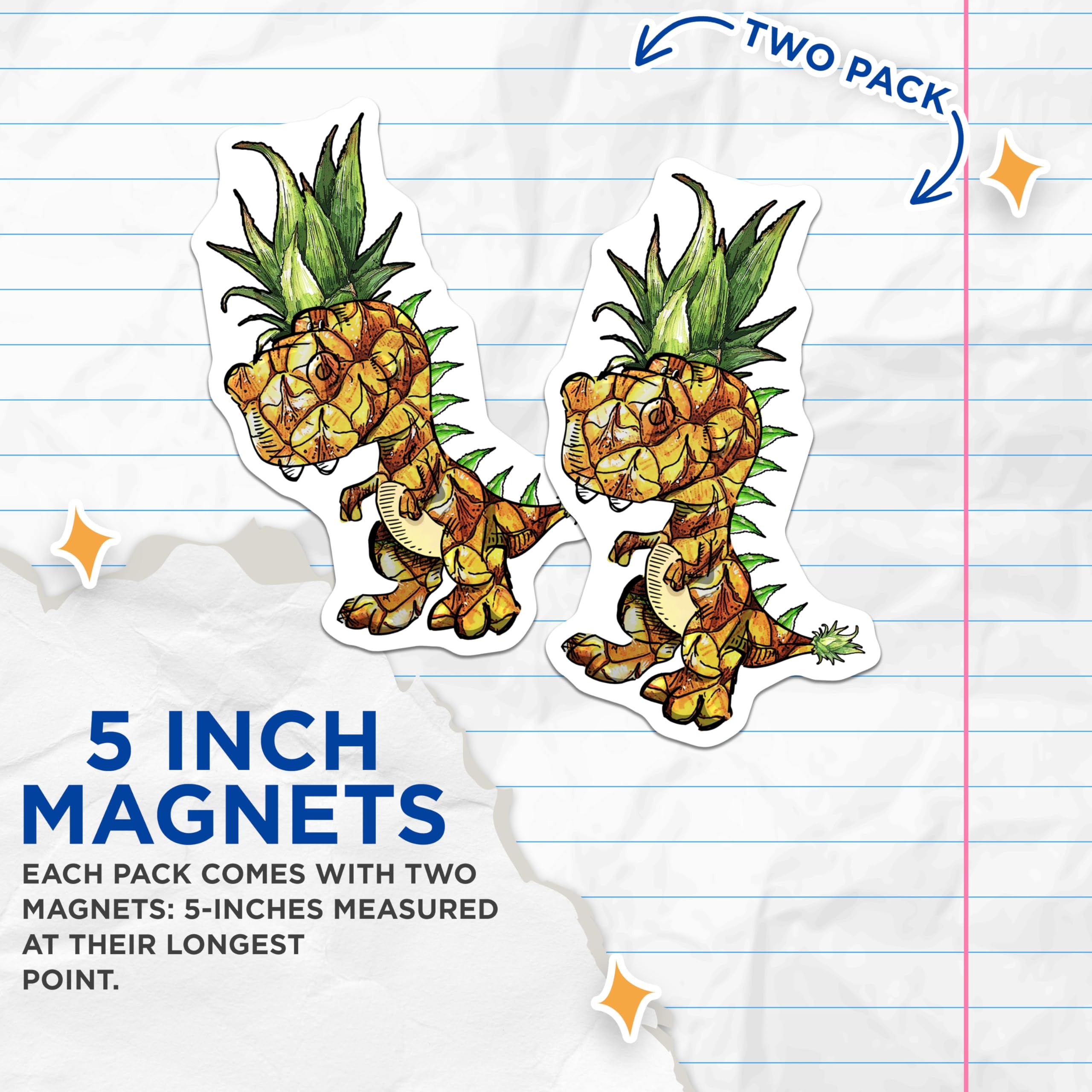 (2 Pack) Pineapple Dinosaur Magnets - Quirky Fridge Decor - Tropical Animal Art - 5" On Longest Side - Premium Magnet - for Cars, Refrigerators, Toolboxes, Lockers - Made in USA - MAG16982