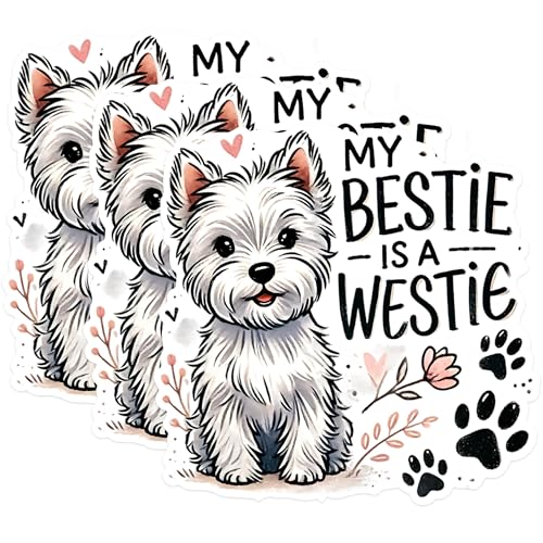(3 Pack) Westie Dog Decals - My Bestie Westie - West Highland Terrier Decal - 3 Inches On Longest Side - Easy Peel & Apply - Made in USA - 3MCS1261