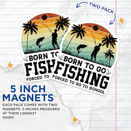 (2 Pack) Born to Go Fishing Magnets - Fishing Lovers - Retro Fishing Design - 5" On Longest Side - for Cars, Fridges, Toolboxes - Made in USA - MAG3927