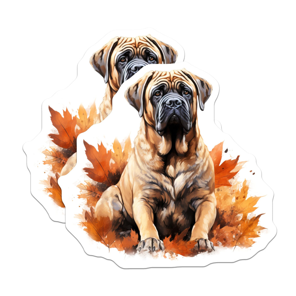 (2 Pack) Bullmastiff Dog Magnets - Autumn Leaves Decor - Refrigerator Pet Lover Accessory - 5 Inches On Longest Side - Thick Durable Magnet - Made in USA - MAG25936