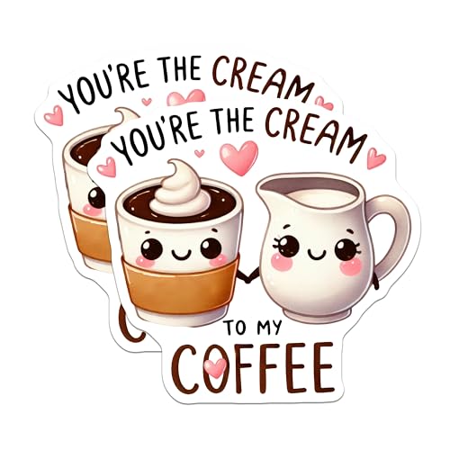 (2 Pack) Cute Couple Stickers - Coffee and Cream Stickers - Adorable Coffee Lovers Sticker Set - 5" On Longest Side - Sticks to Any Smooth Flat Surface - Made in USA - BMCS3407
