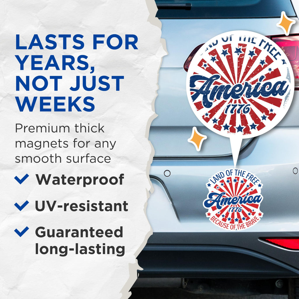 (2 Pack) Land of The Free Magnets - America 1776 Magnets - Patriotic Magnets Because of The Brave- 5" On Longest Side - for Fridges, Toolboxes, Cars - Made in USA - MAG2990