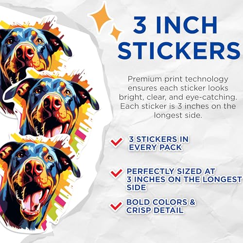 (3 Pack) Doberman Decals - Colorful Dog Stickers - Laptop Decals for Dog Lovers - 3 Inches On Longest Side - Easy Peel & Apply - Made in USA - 3MCS0722