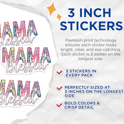 (3 Pack) Mama Blessed Decals - Floral Mama - Mom Life Laptop Decals - 3 Inches On Longest Side - Easy Peel & Apply - Made in USA - 3MCS2693
