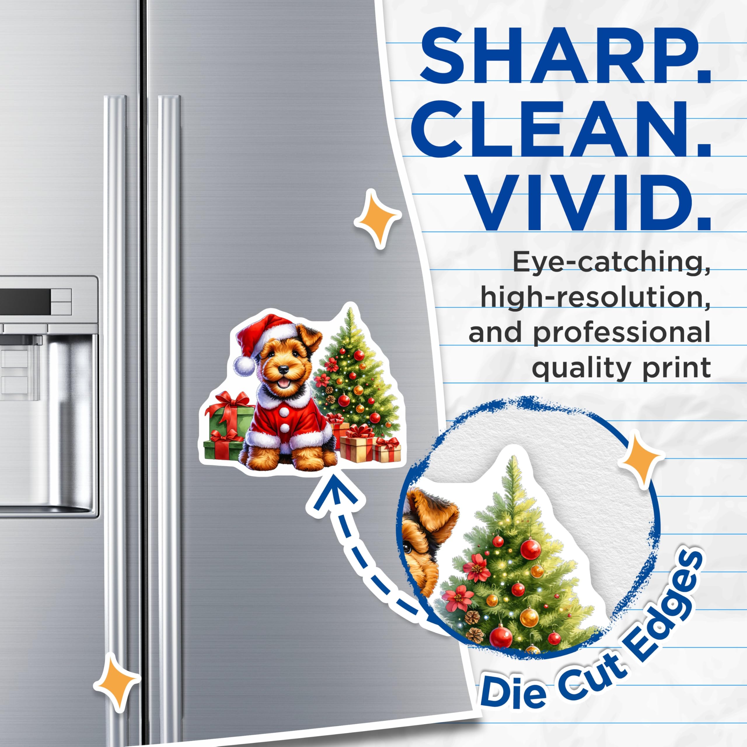 (2 Pack) Christmas Puppy Magnets - Santa Dog Holiday Decor - Pet Parent Fridge Adornment - 5 Inches On Longest Side - Thick Durable Magnet - Made in USA - MAG30340