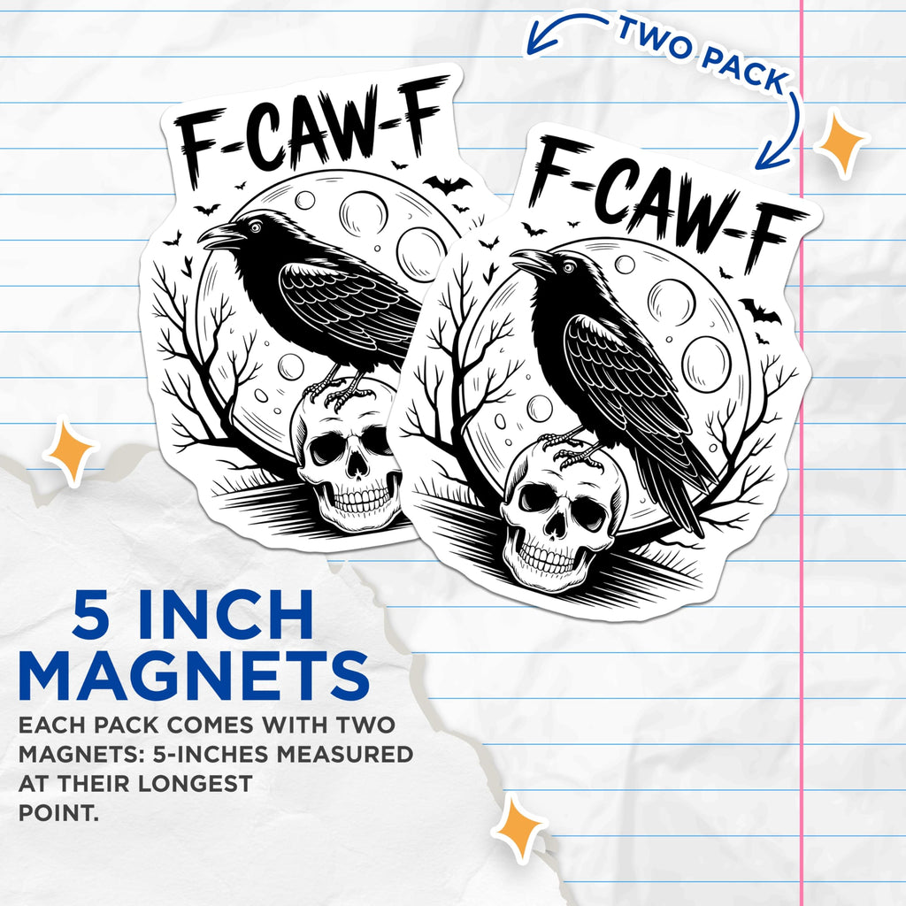 (2 Pack) Crow Skull Magnets - Gothic Fridge Art - Raven F CAW F Decor - 5" On Longest Side - Premium Magnet - for Cars, Refrigerators, Toolboxes, Lockers - Made in USA - MAG16416