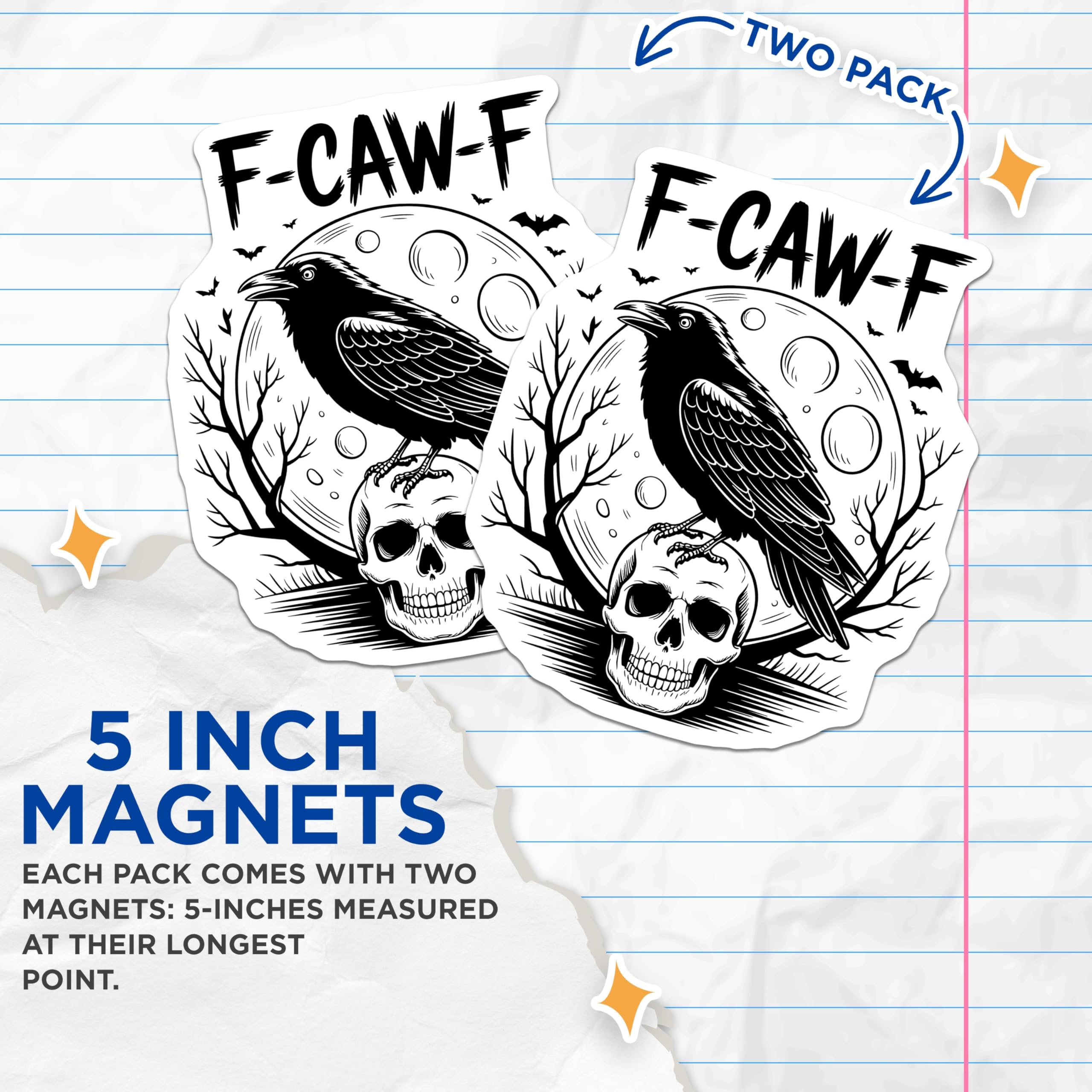 (2 Pack) Crow Skull Magnets - Gothic Fridge Art - Raven F CAW F Decor - 5" On Longest Side - Premium Magnet - for Cars, Refrigerators, Toolboxes, Lockers - Made in USA - MAG16416