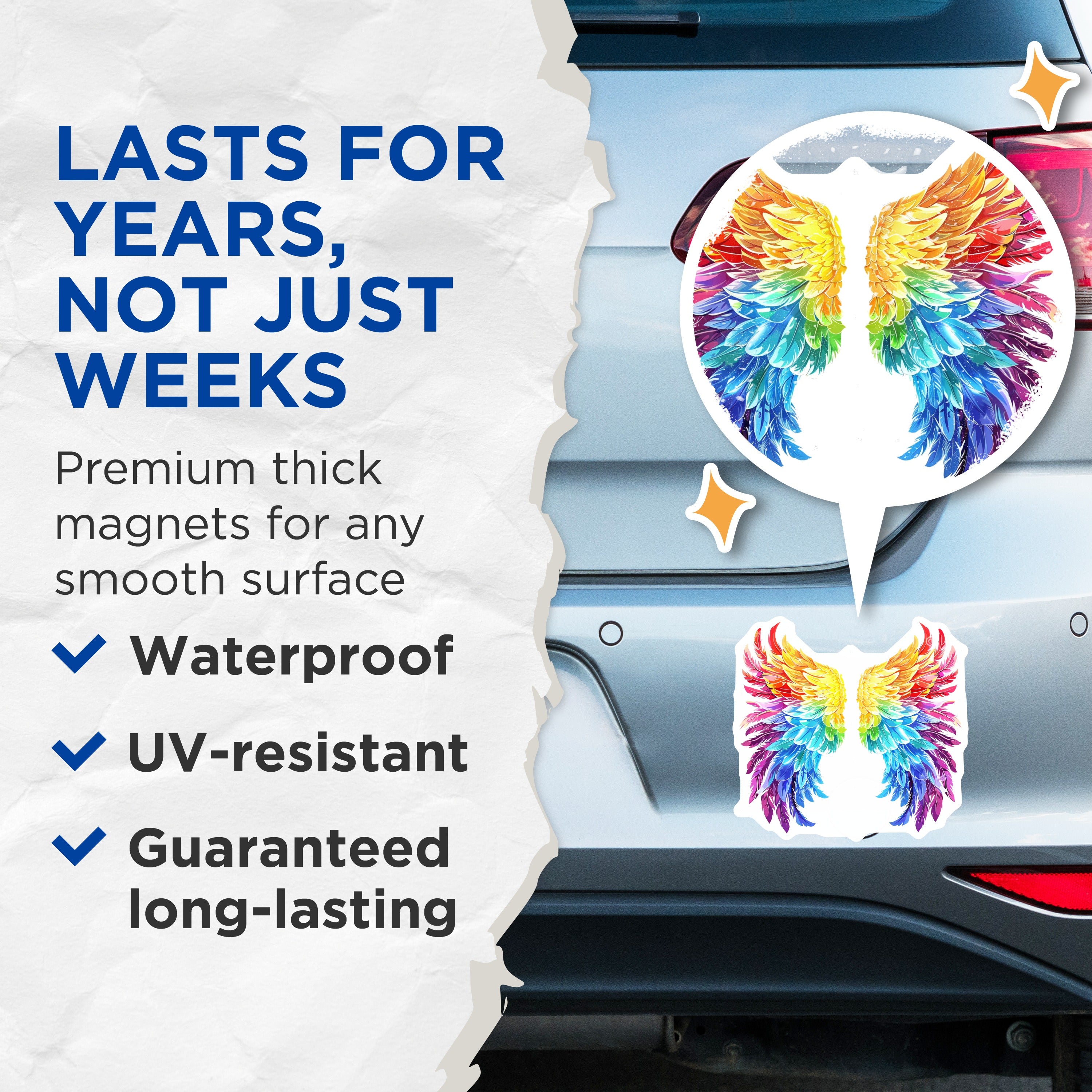 (2 Pack) Rainbow Wing Magnets - Vibrant Angel Feather - Pride Decor - Fantasy Aesthetic - Refrigerator Decor - 5 Inches On Longest Side - Thick Durable Magnet - Made in USA - MAG37518