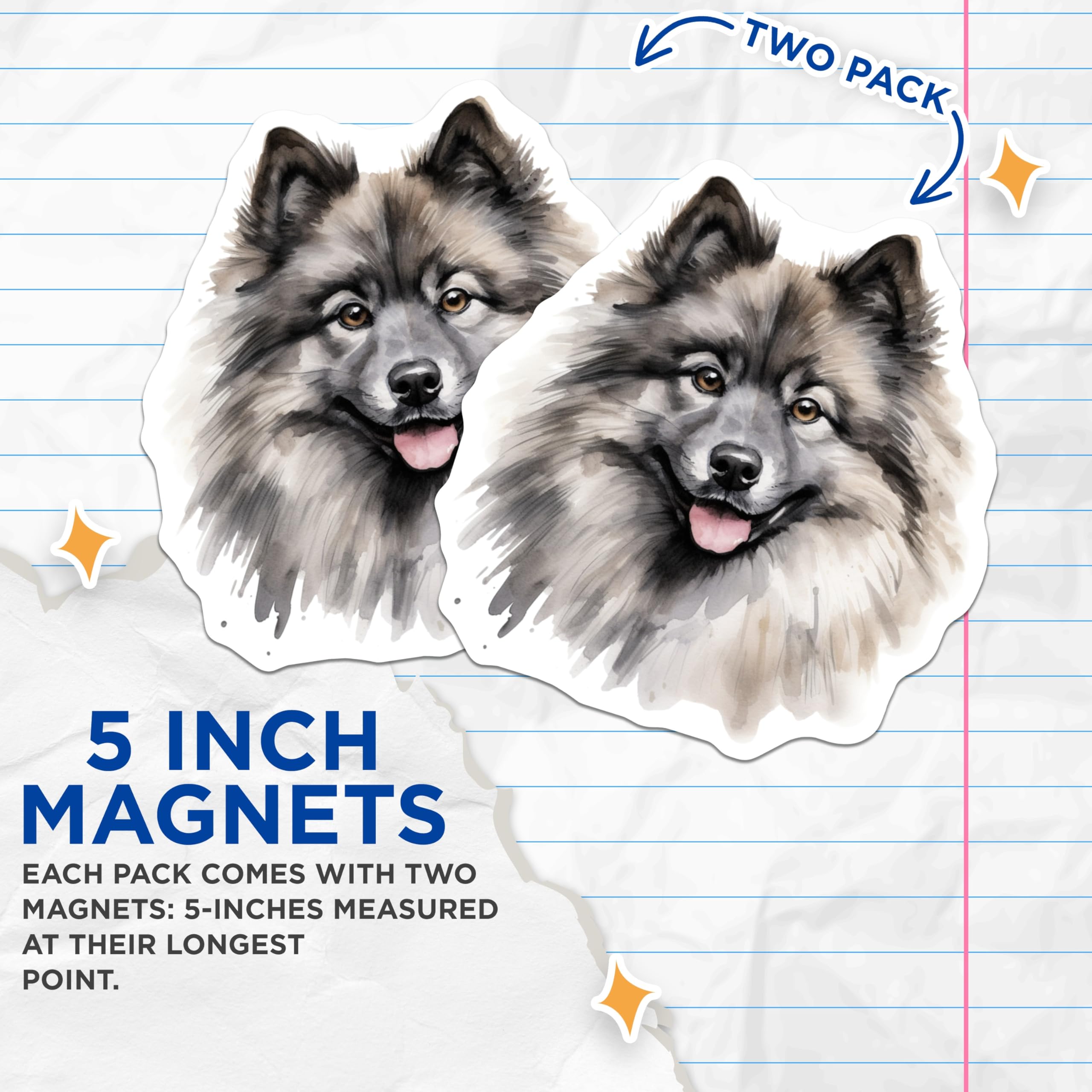 (2 Pack) Happy Keeshond Magnets - Watercolor Pet Art - Dog Mom Refrigerator Magnets - 5 Inches On Longest Side - Thick Durable Magnet - Made in USA - MAG25466