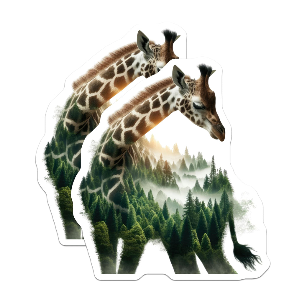 (2 Pack) Giraffe Forest Stickers - Animal Stickers - Nature Art Stickers - 5" On Longest Side - Sticks to Smooth Flat Surfaces - Made in USA - BMCS15262