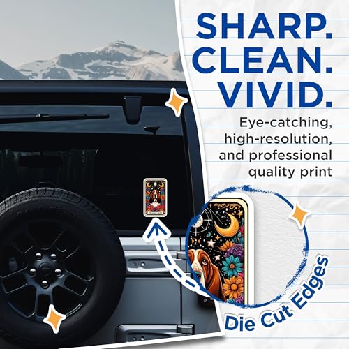 (2 Pack) Basset Hound Stickers - Dog Lover Sticker - Floral Dog Stickers - Unique Dog Vinyl Decals - 5" On Longest Side - Sticks to Smooth Flat Surfaces - Made in USA - BMCS4766