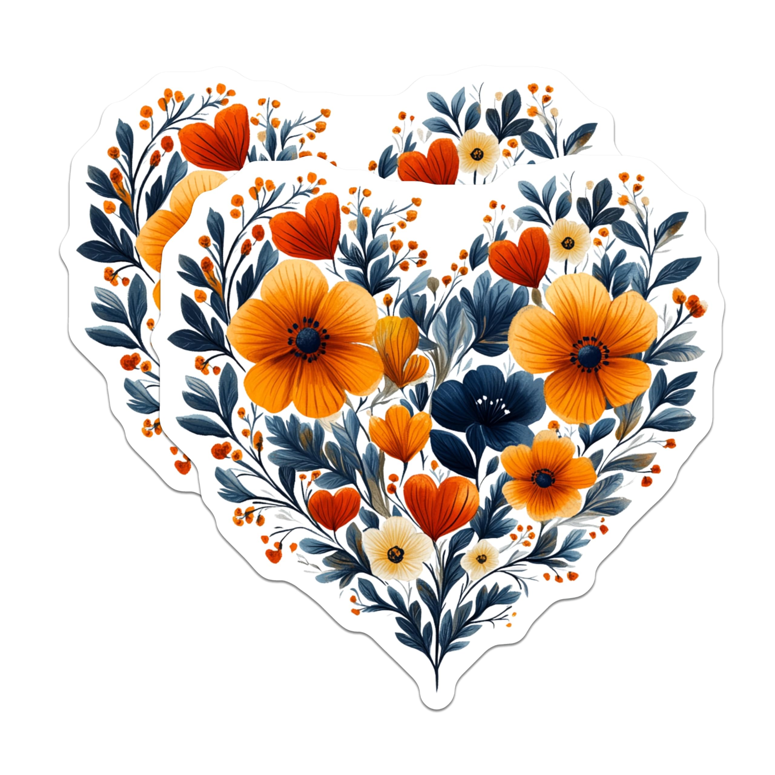 (2 Pack) Floral Heart Magnets - Botanical Love Decor - Cozy Home Refrigerator Art - 5 Inches On Longest Side - Thick Durable Magnet - Made in USA - MAG30032