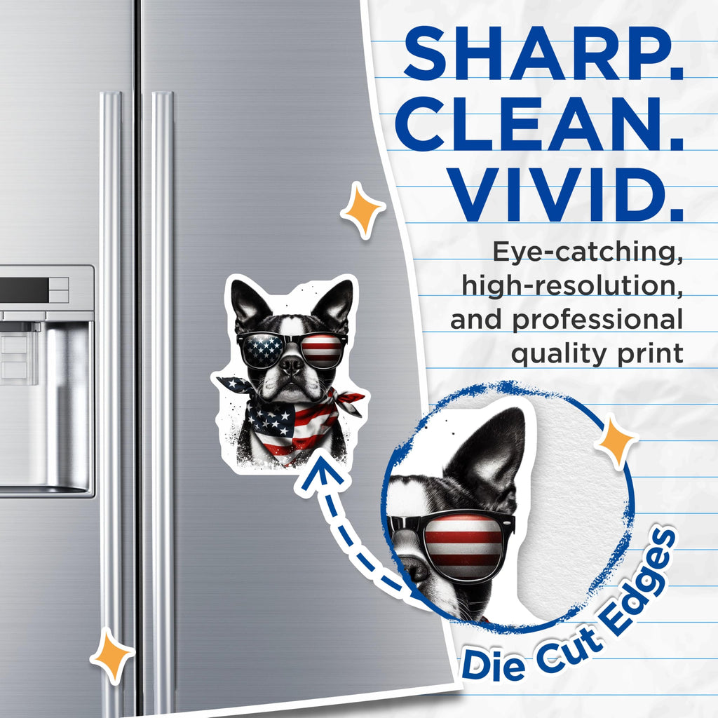 (2 Pack) Boston Terrier Magnets - American Flag Bandana - Patriotic Dog Decor - 5" On Longest Side - Premium Magnet - for Cars, Refrigerators, Toolboxes, Lockers - Made in USA - MAG15492