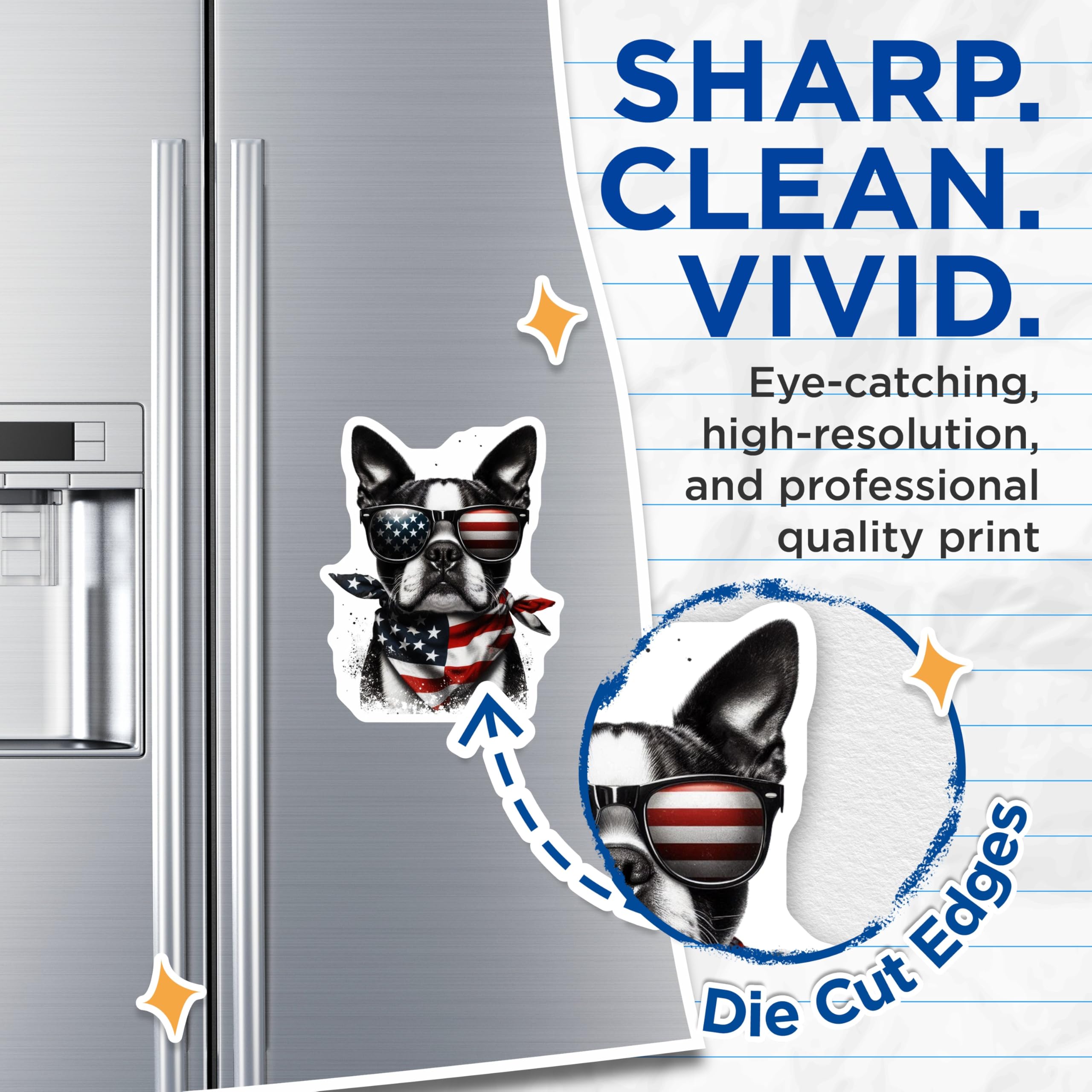 (2 Pack) Boston Terrier Magnets - American Flag Bandana - Patriotic Dog Decor - 5" On Longest Side - Premium Magnet - for Cars, Refrigerators, Toolboxes, Lockers - Made in USA - MAG15492