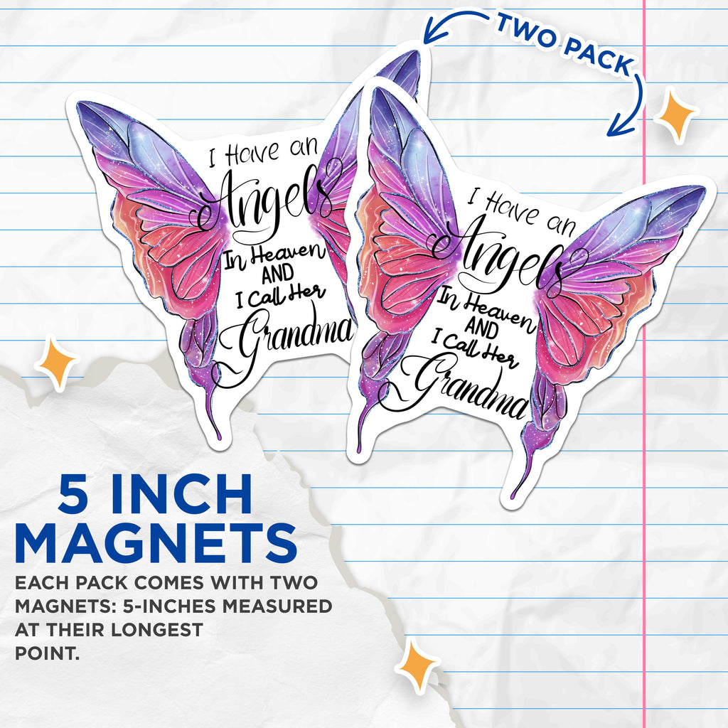 (2 Pack) Grandma Memorial Magnets - Angel Grandma Remembrance - Loss of Grandmother Sympathy - 5 Inches On Longest Side - Thick Durable Magnet - Made in USA - MAG38133