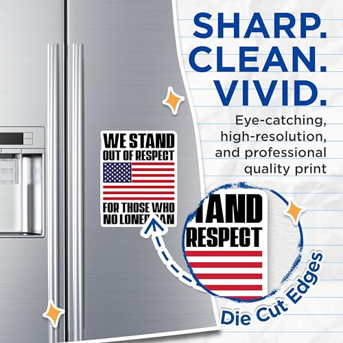 (2 Pack) Patriotic American Flag Magnets - We Stand Out of Respect - Inspirational Statement - Support Troops - 5" On Longest Side - for Cars, Fridges, Toolboxes - Made in USA - MAG4566