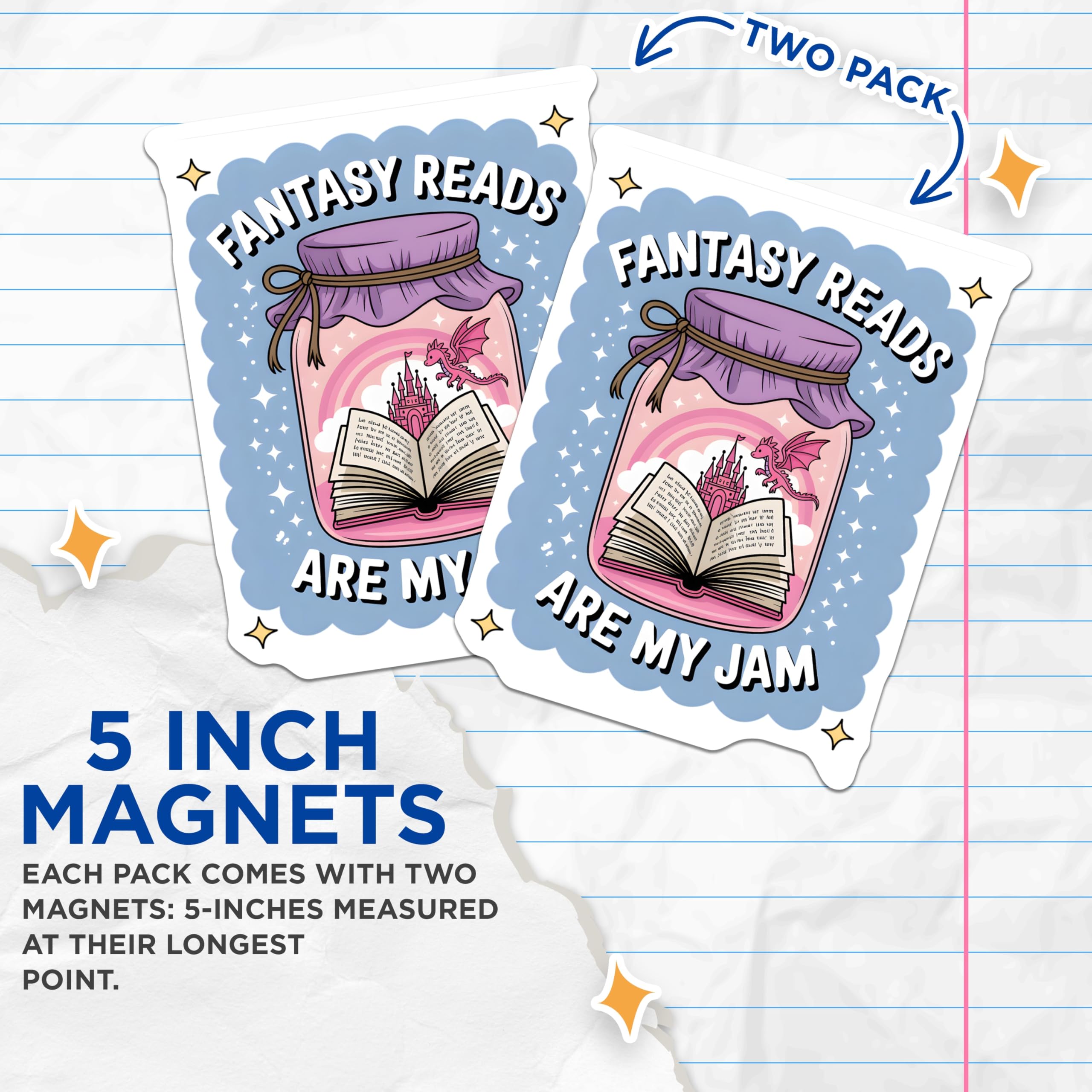 (2 Pack) Fantasy Book Magnets - Dragon Castle Reader Decor - Literary Lover Fridge Art - 5 Inches On Longest Side - Thick Durable Magnet - Made in USA - MAG20700