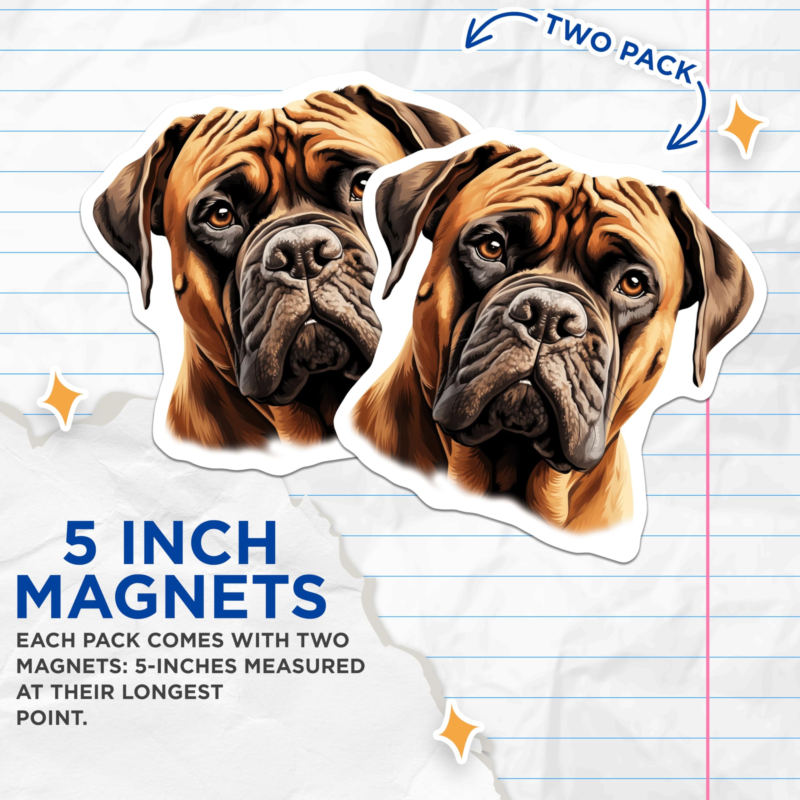 (2 Pack) Bullmastiff Magnets - Dog Breed Decor - Pet Lover Accessory - 5 Inches On Longest Side - Thick Durable Magnet - Made in USA - MAG25547