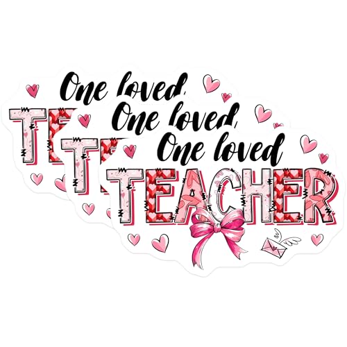 (3 Pack) Teacher Decals - One Loved Teacher - Heart Decals for Laptop - 3 Inches On Longest Side - Easy Peel & Apply - Made in USA - 3MCS6407