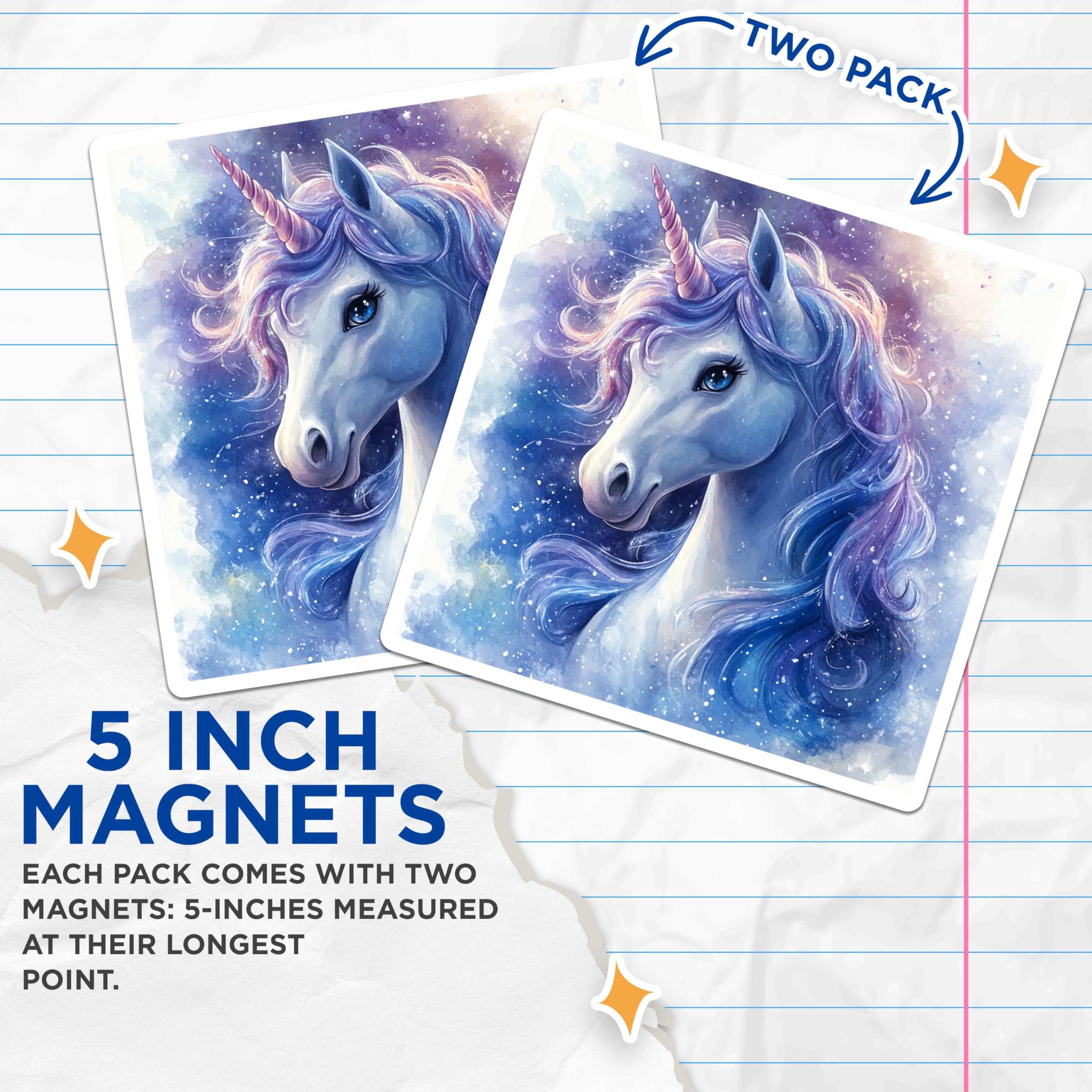 (2 Pack) Magical Unicorn Magnets - Cosmic Galaxy Fantasy Art - Dreamy Aesthetic Decor - Whimsical Home Accent - 5 Inches On Longest Side - Thick Durable Magnet - Made in USA - MAG23826