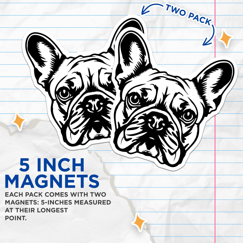 (2 Pack) French Bulldog Magnets - Frenchie Dog Decor - Animal Lover Refrigerator Locker - 5 Inches On Longest Side - Thick Durable Magnet - Made in USA - MAG37155