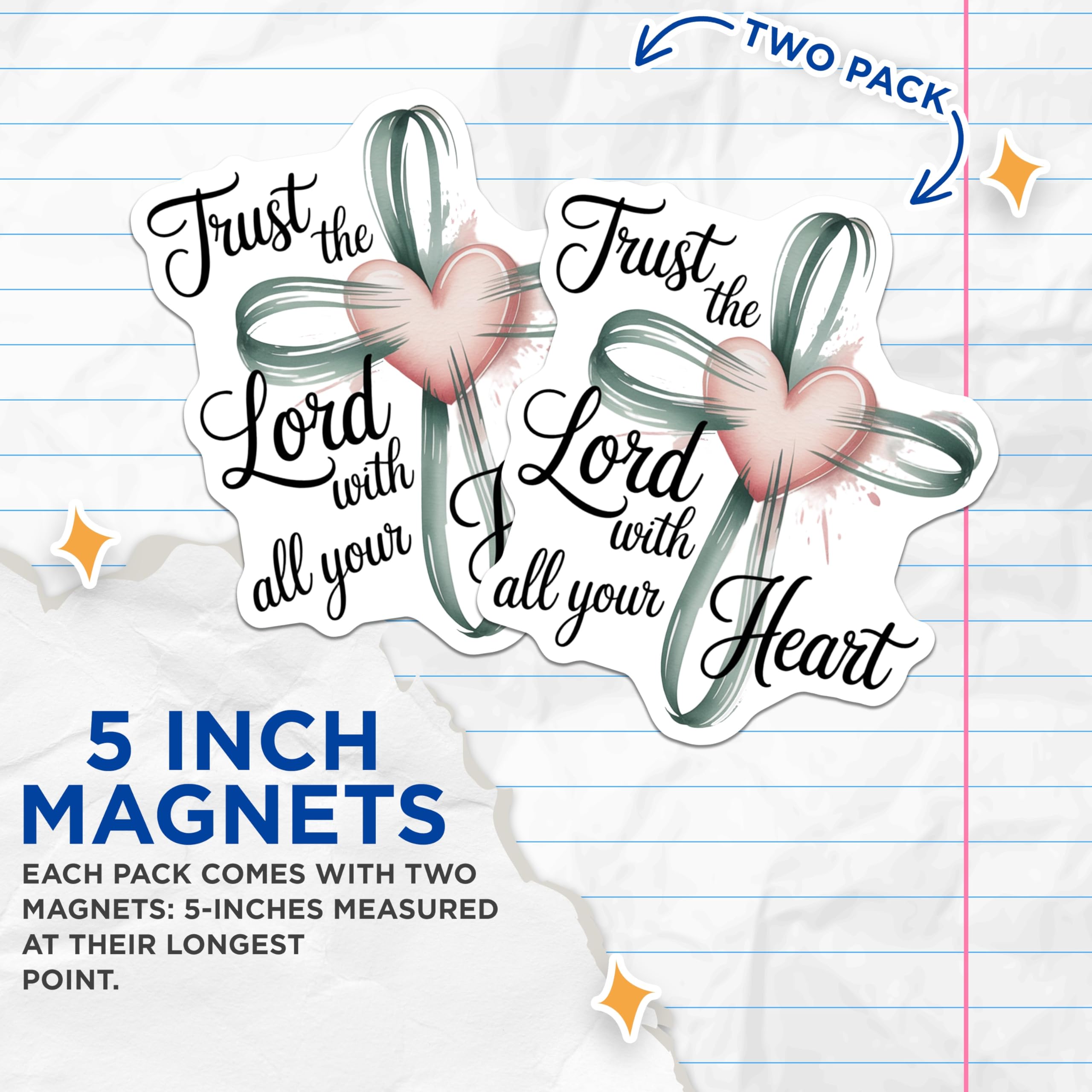 (2 Pack) Trust Lord Heart Cross Magnets - Christian Faith Decor - Inspirational Scripture Magnets - Religious Home Decor - 5 Inches On Longest Side - Thick Durable Magnet - Made in USA - MAG28879