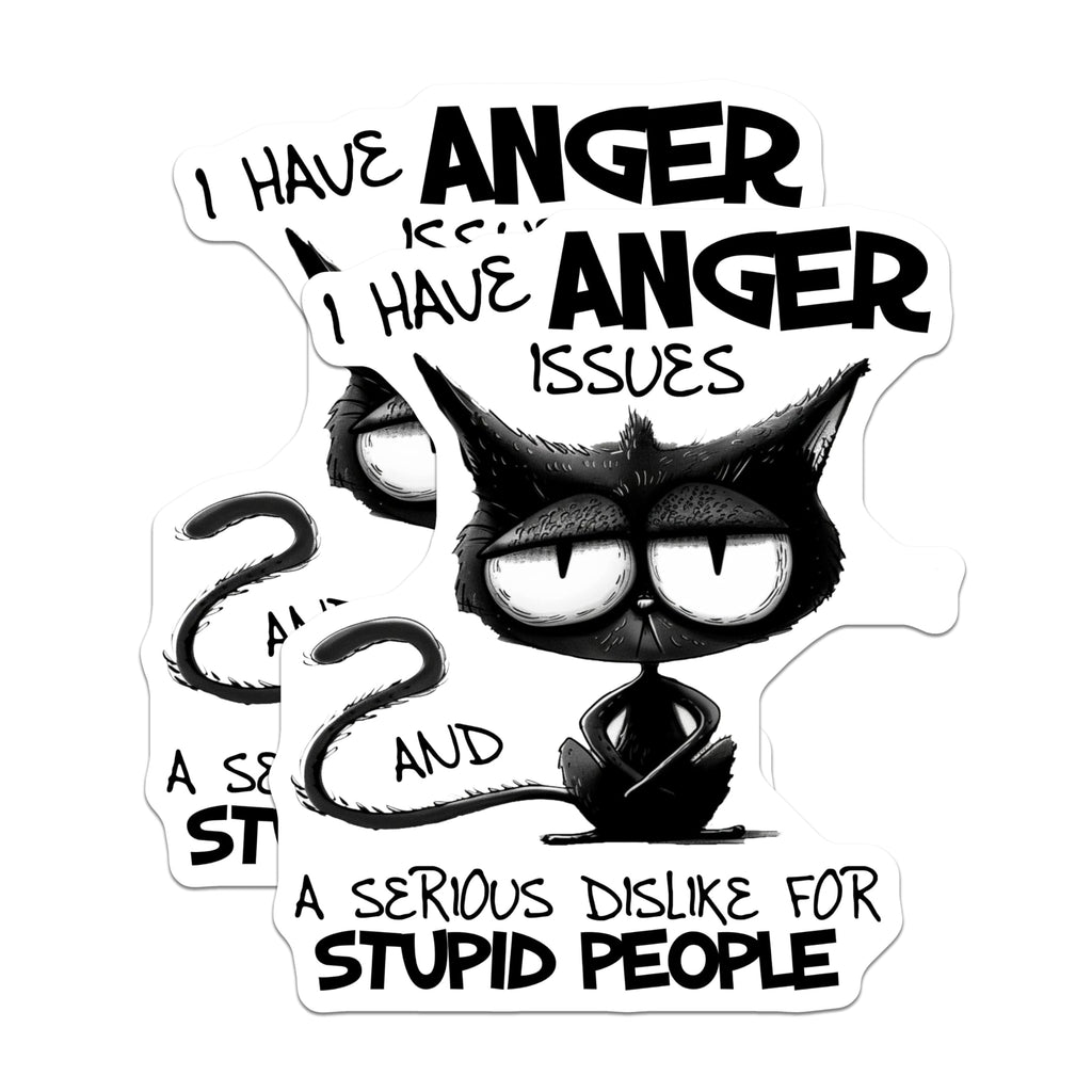 (2 Pack) Funny Cat Stickers - Anger Issues Stickers - Humor Stickers for Laptops and Water Bottles - 5" On Longest Side - Sticks to Smooth Flat Surfaces - Made in USA - BMCS3982