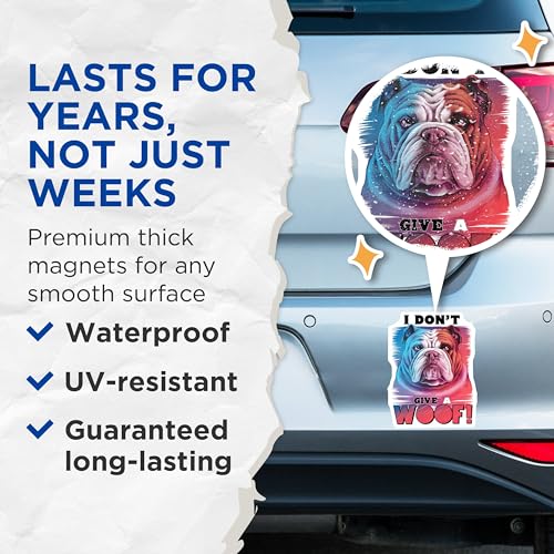(2 Pack) Dog Lover Magnets Magnets - Funny Bulldog - I Don't Give a Woof Decor - 5" On Longest Side - Made in USA - Sticks to Refrigerators & Metal Surfaces - MAG8522