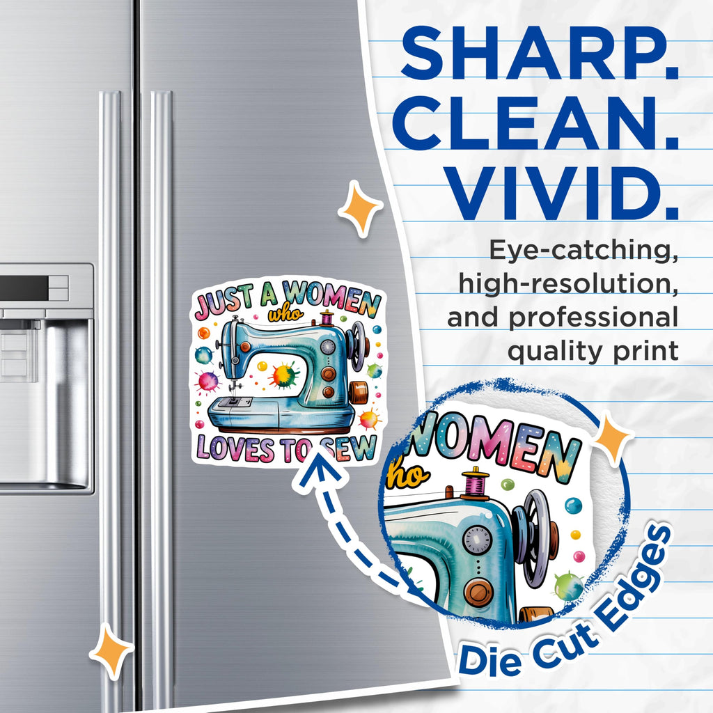 (2 Pack) Sewing Machine Magnets - Woman Who Loves to Sew - Crafter Refrigerator Decor - 5 Inches On Longest Side - Thick Durable Magnet - Made in USA - MAG29823