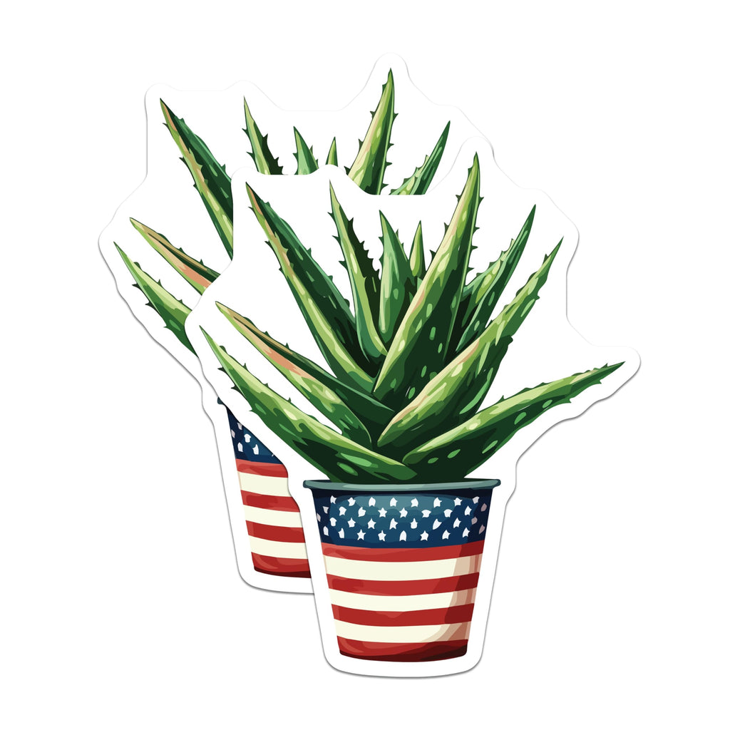 (2 Pack) Aloe Vera Plant Magnets - American Flag Pot Decor - Succulent Fridge Art - Patriotic Kitchen Accent - 5 Inches On Longest Side - Thick Durable Magnet - Made in USA - MAG19766