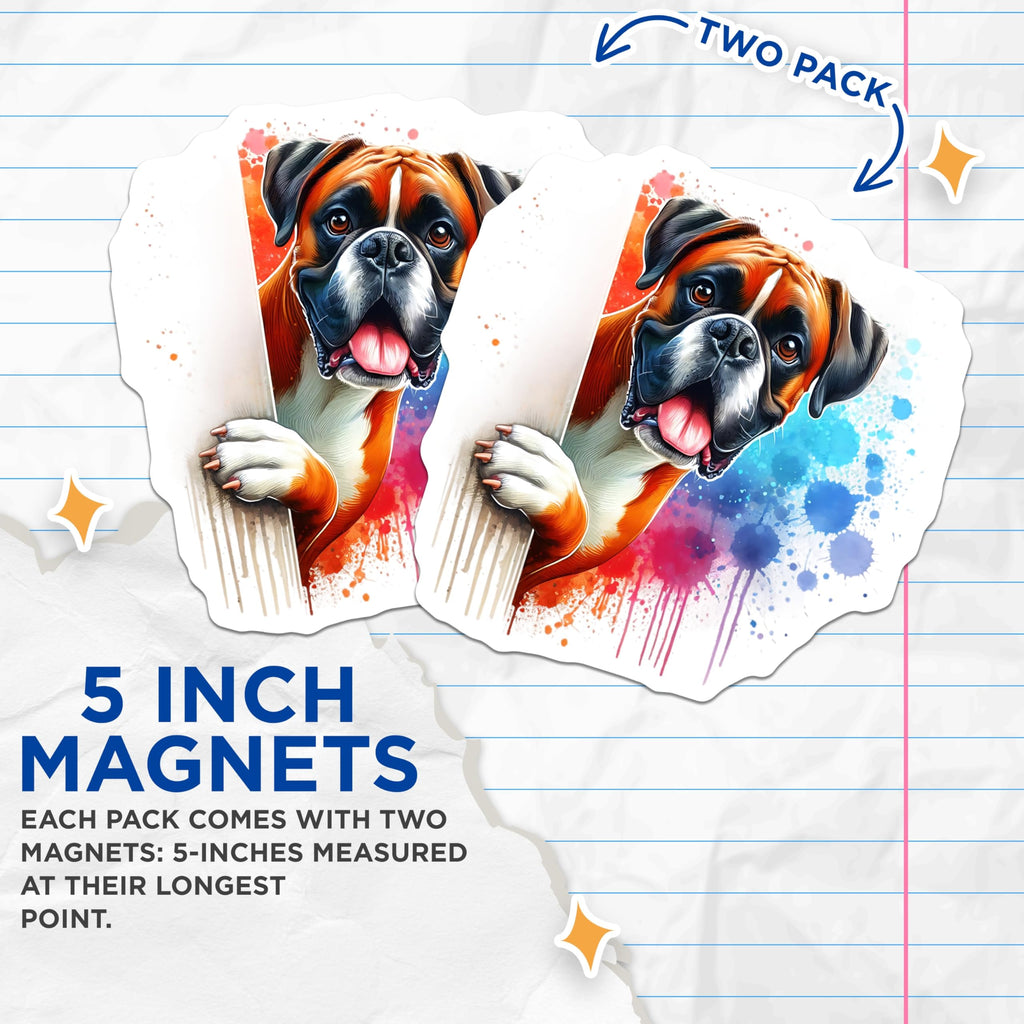 (2 Pack) Boxer Dog Magnets - Cute Puppy Art - Fridge Decor Hound Breed - 5" On Longest Side - Premium Magnet - for Cars, Refrigerators, Toolboxes, Lockers - Made in USA - MAG14767
